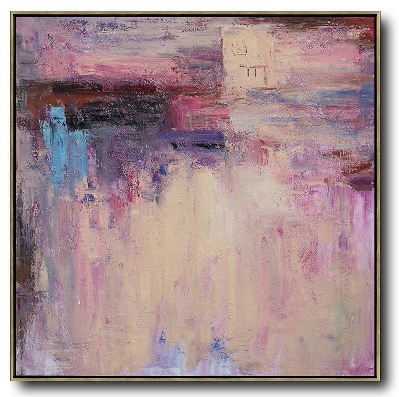 Extra Large Acrylic Painting On Canvas,Oversized Contemporary Art,Giant Canvas Wall Art Pink,Nude,Blue,Purple